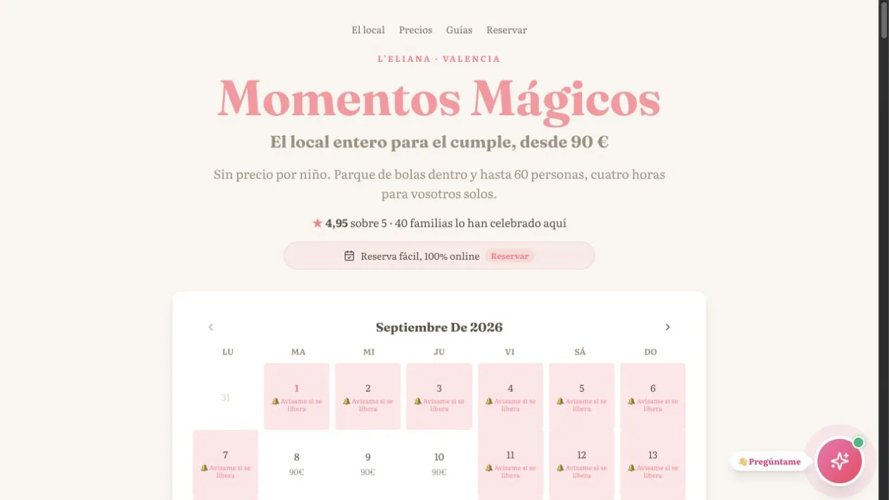 Web real de Momentos Mágicos